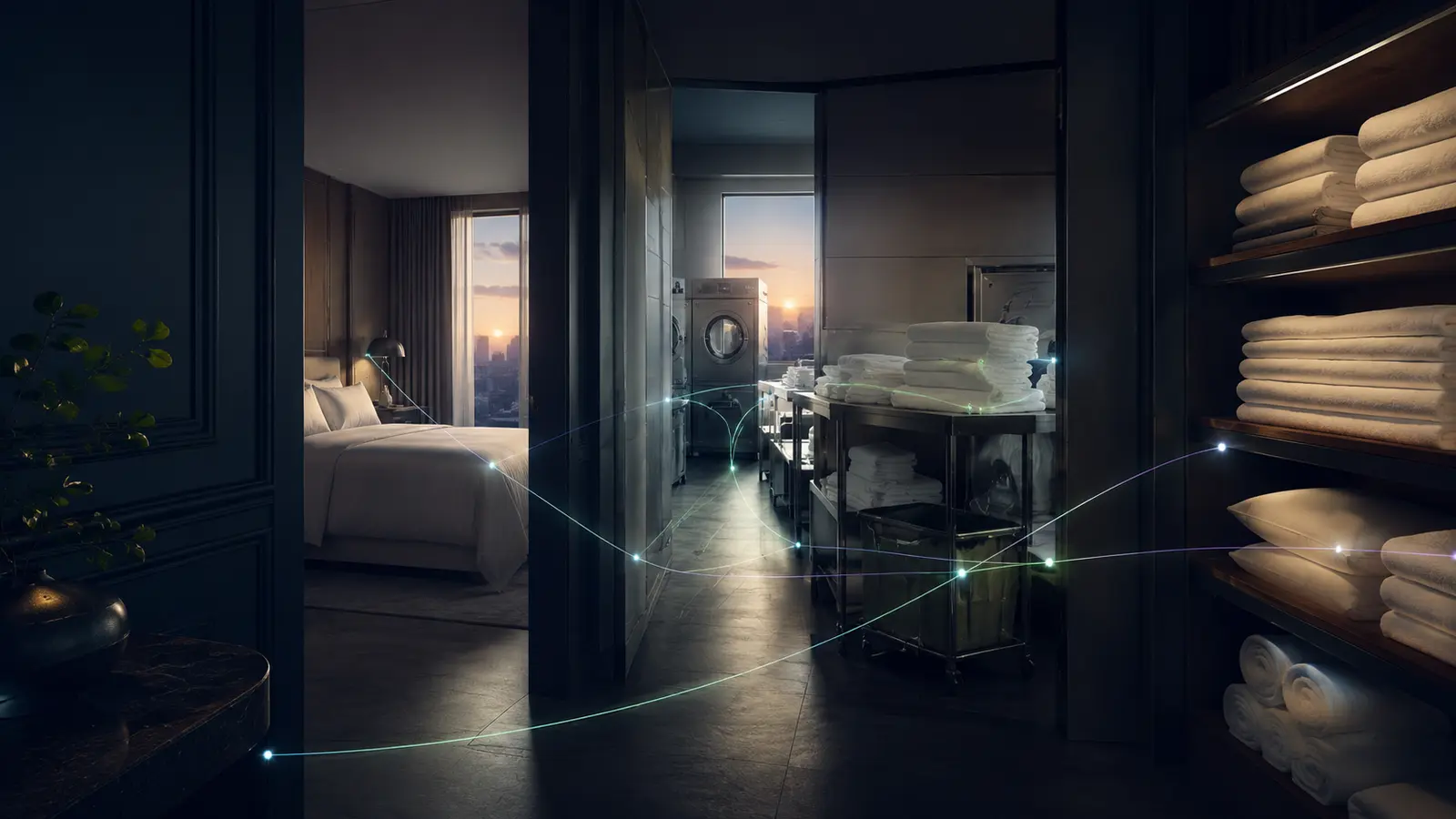 Visible hotel textiles connected across the operating system